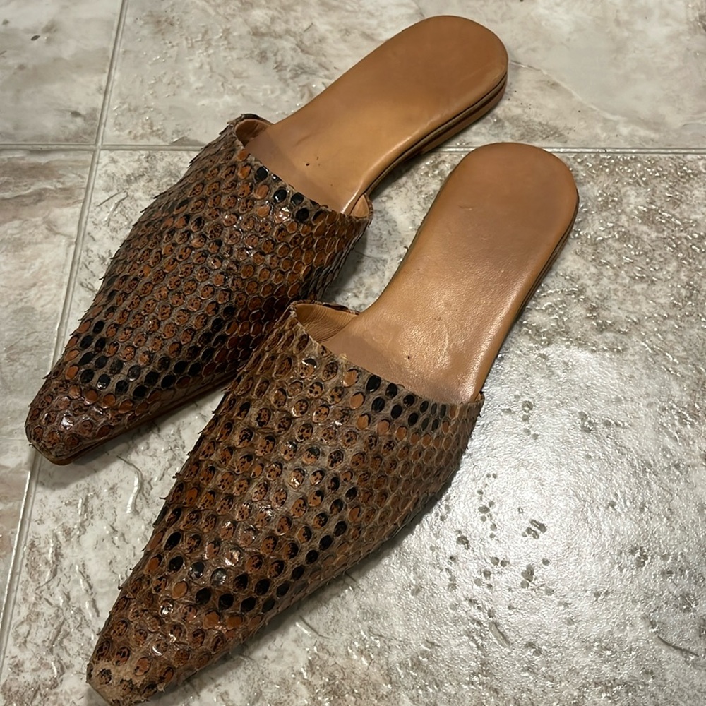 Brother Vellies snake print flats